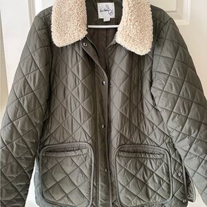 Sam Edelman Olive Puffer Jacket with Cream Collar